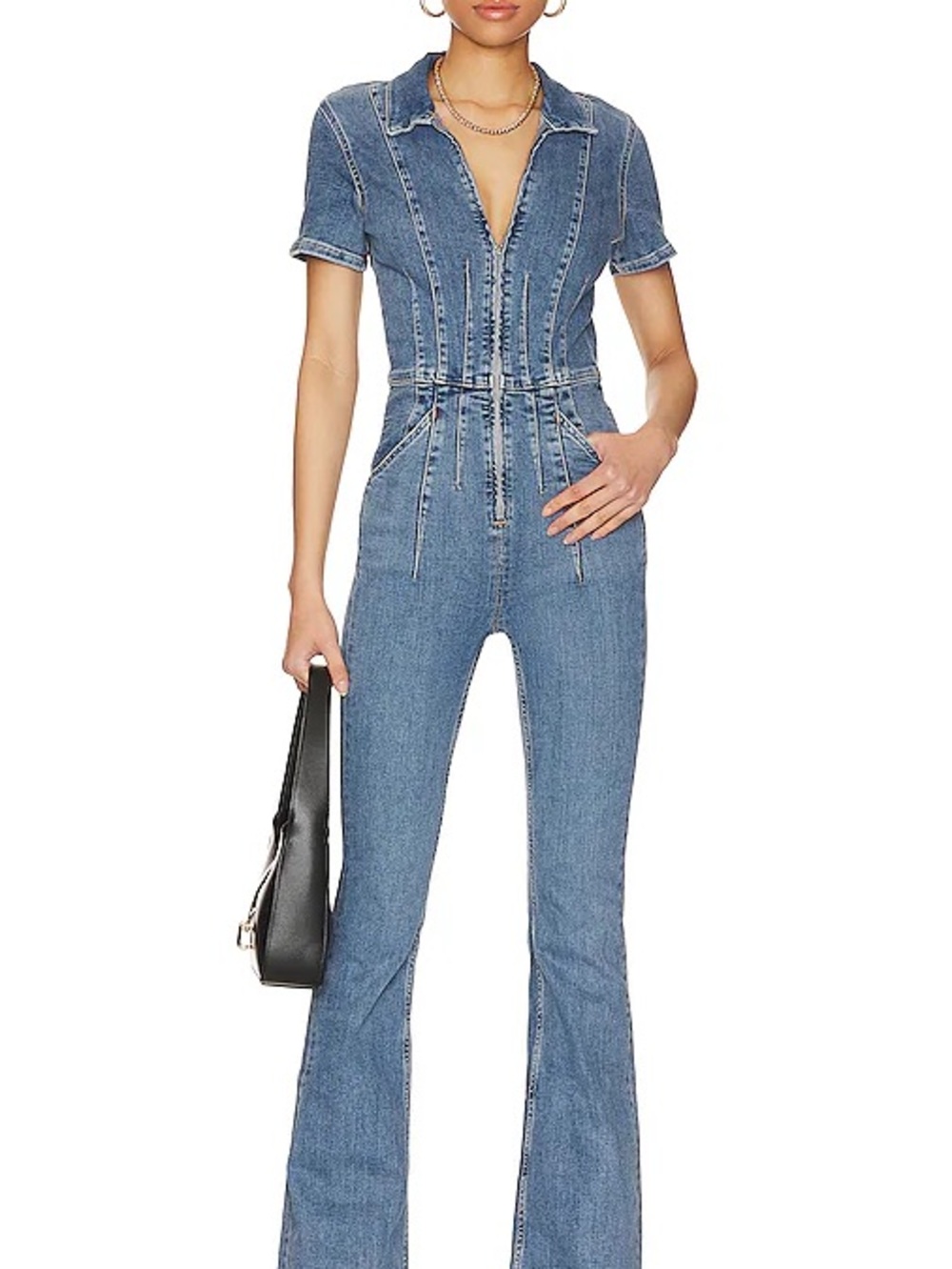 Revolve z We The Free Jayde Flare Jumpsuit in Sunburst Blue